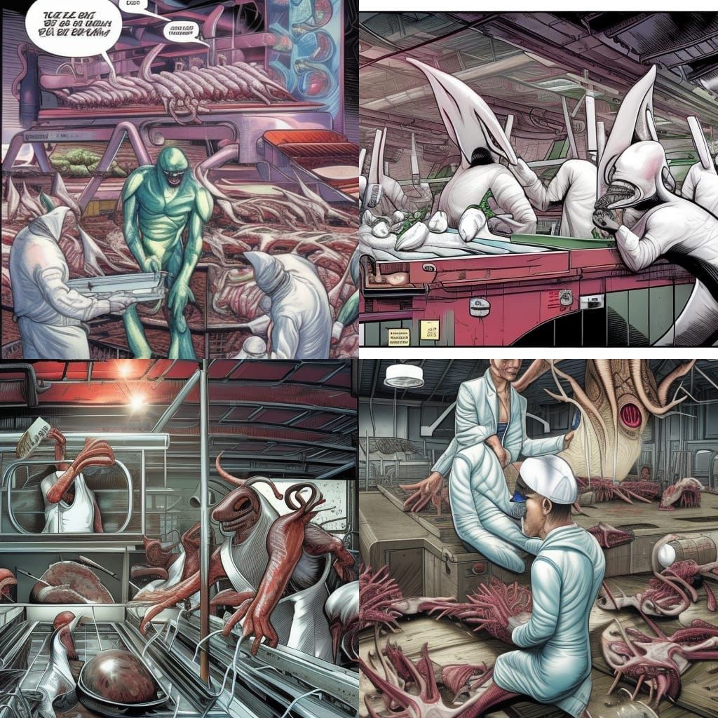 Alien Abattoir: Comic Book Style Factory Scene