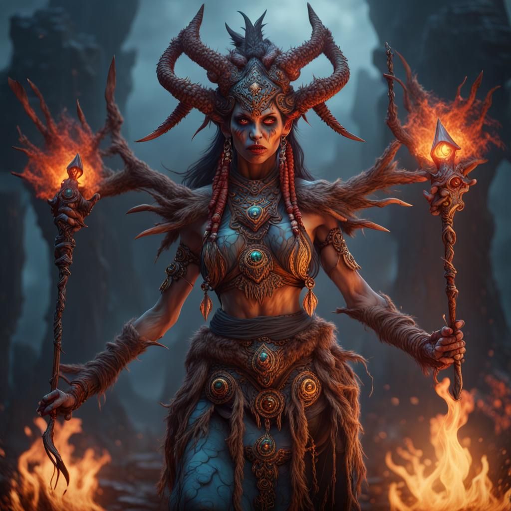 Demonic Female Shaman in Detailed Matte Painting