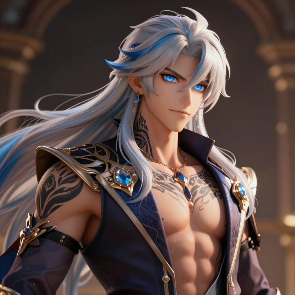 Anime Prince with Tattoos in Ornate Outfit