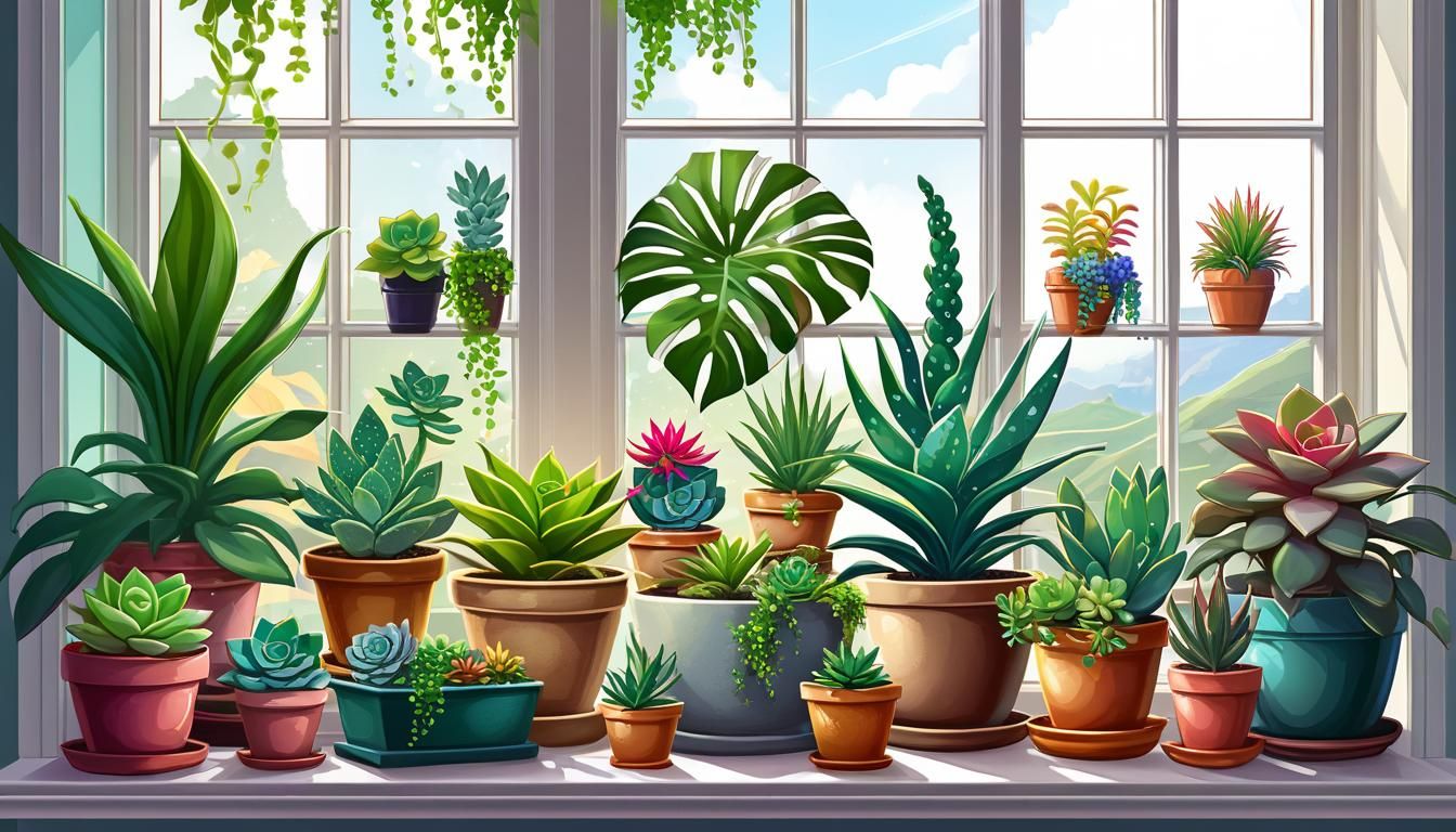 Lush Window Plants Thriving in Indoor Garden