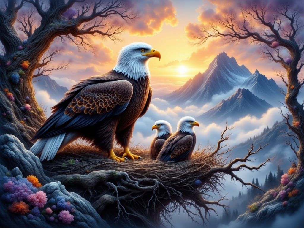 Majestic Bald Eagles in Impasto Oil Painting