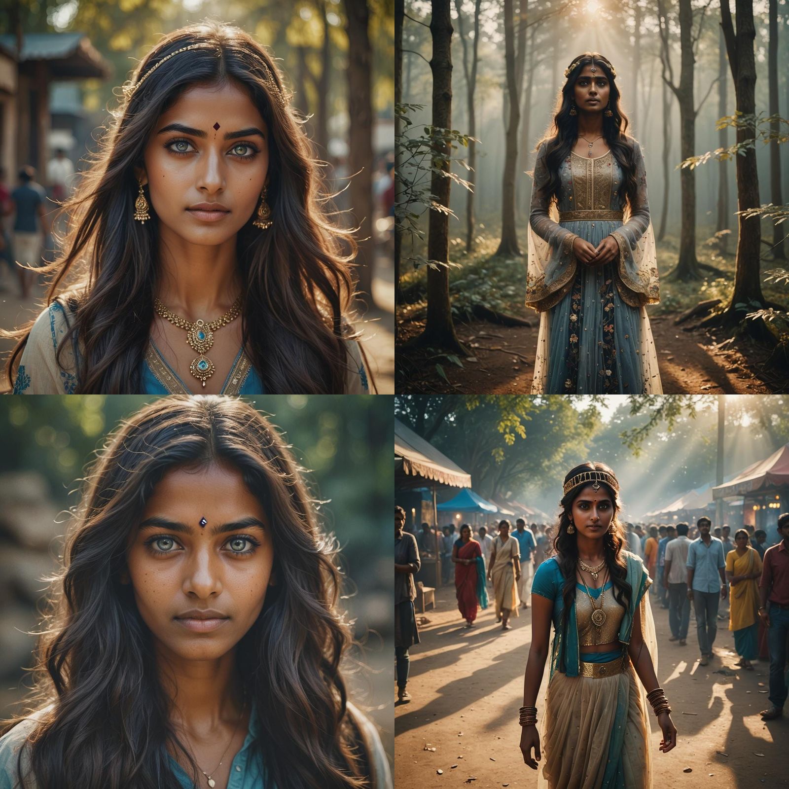 Attractive Indian Girl with Blue Eyes, Cinematic Style