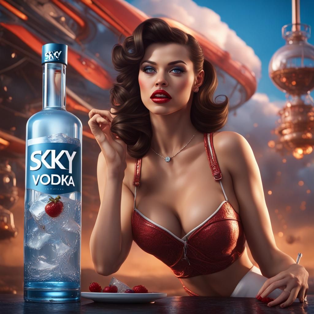Skyy Vodka Pinup Girl in Hyperrealistic Style