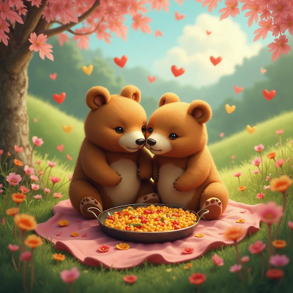 Fantastical Love Bears in Vibrant Picnic Scene