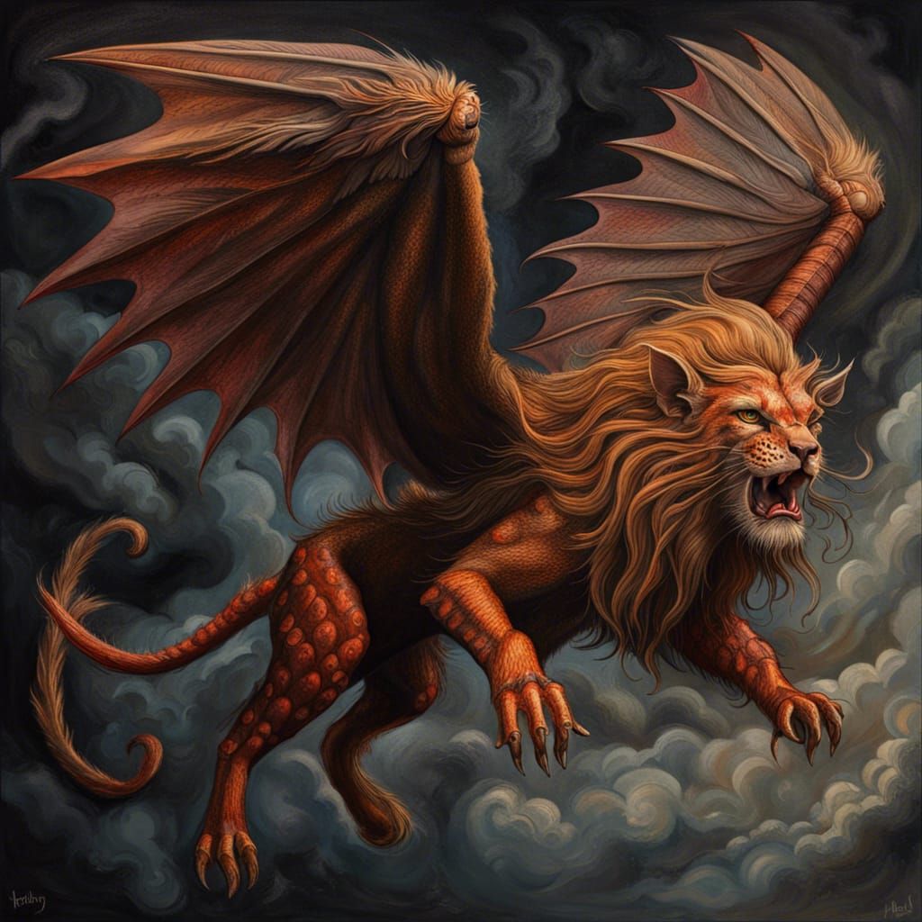 Flying Manticore in Hyperrealistic Detail