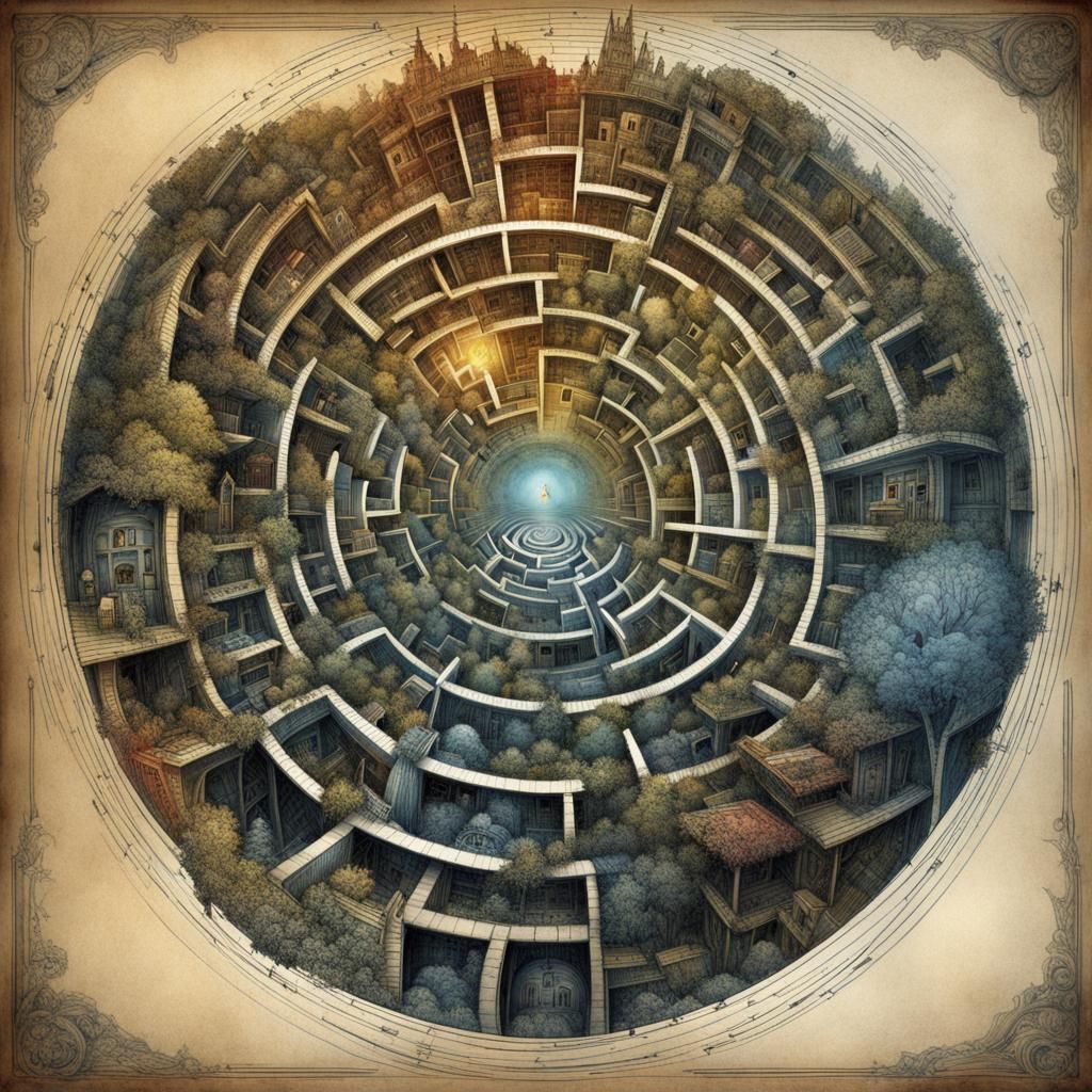 Sinister Heart Labyrinth as Blueprint Drawing