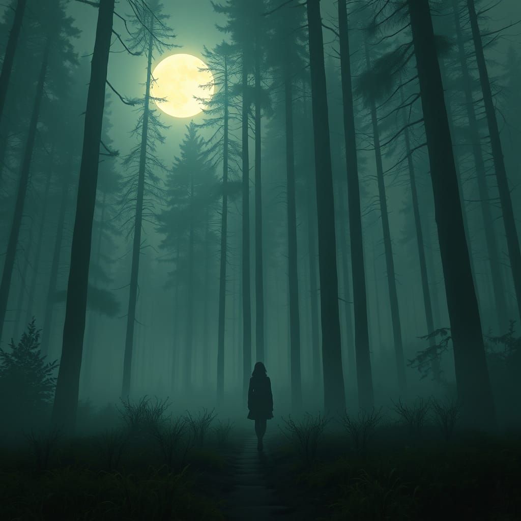 Moonlit Forest Walker: Digital Painting
