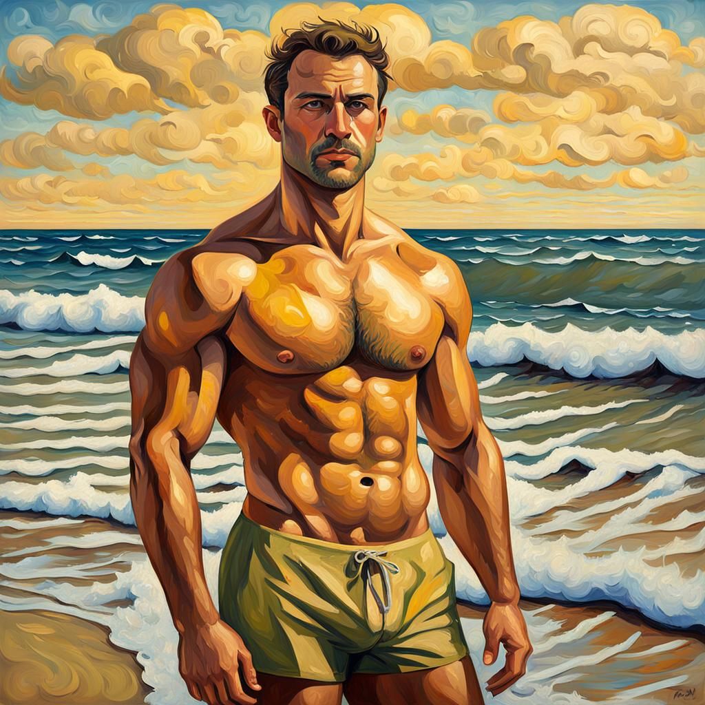 Cubist Beefcake Portrait at Sunrise