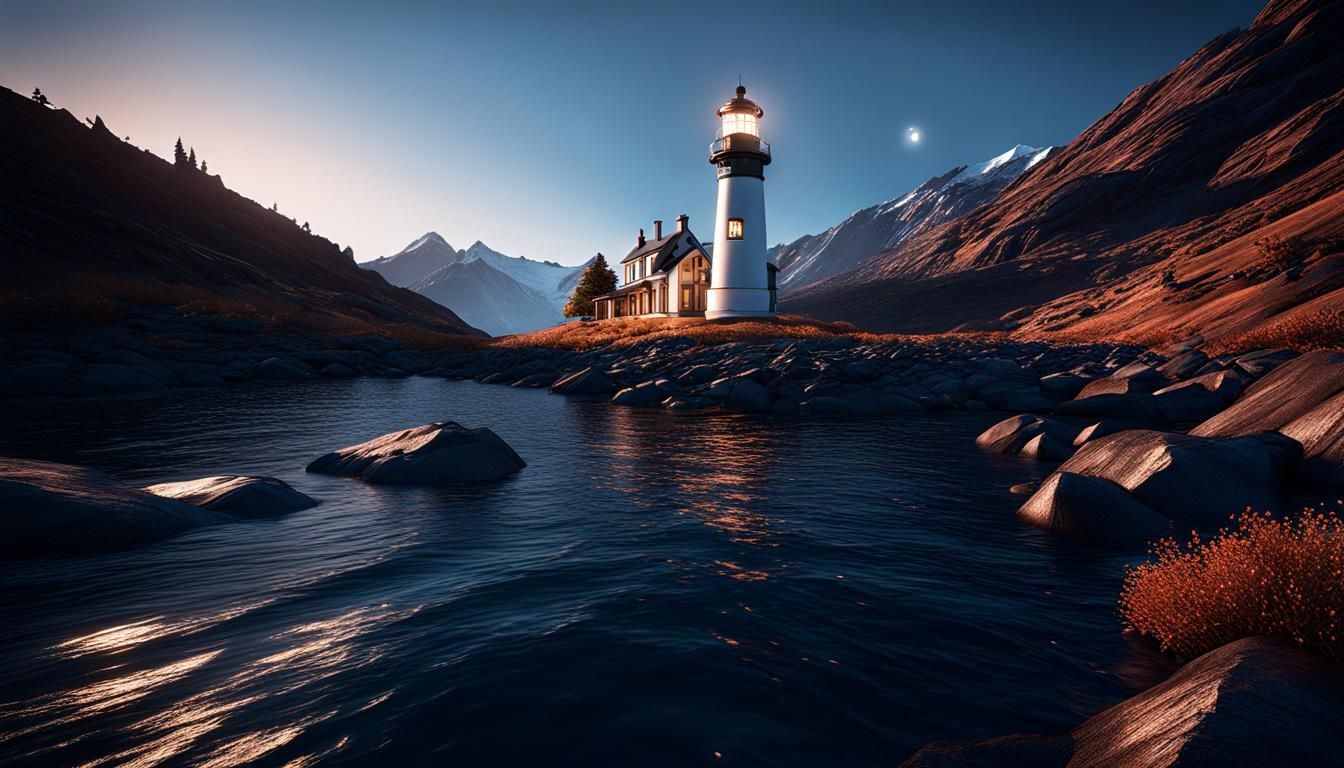 Lighthouse at Night: Hyperrealistic Digital Art