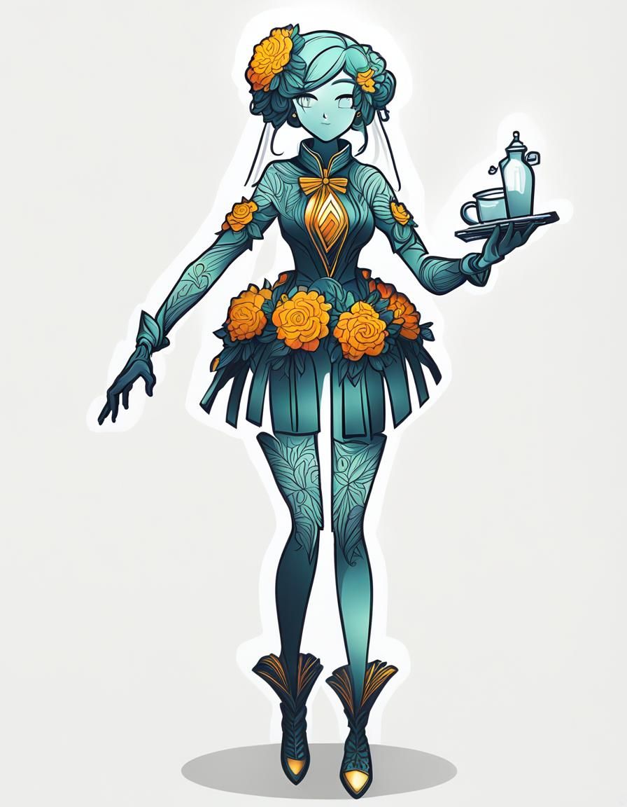 Engraved Floral Bride Character in Delicate Style