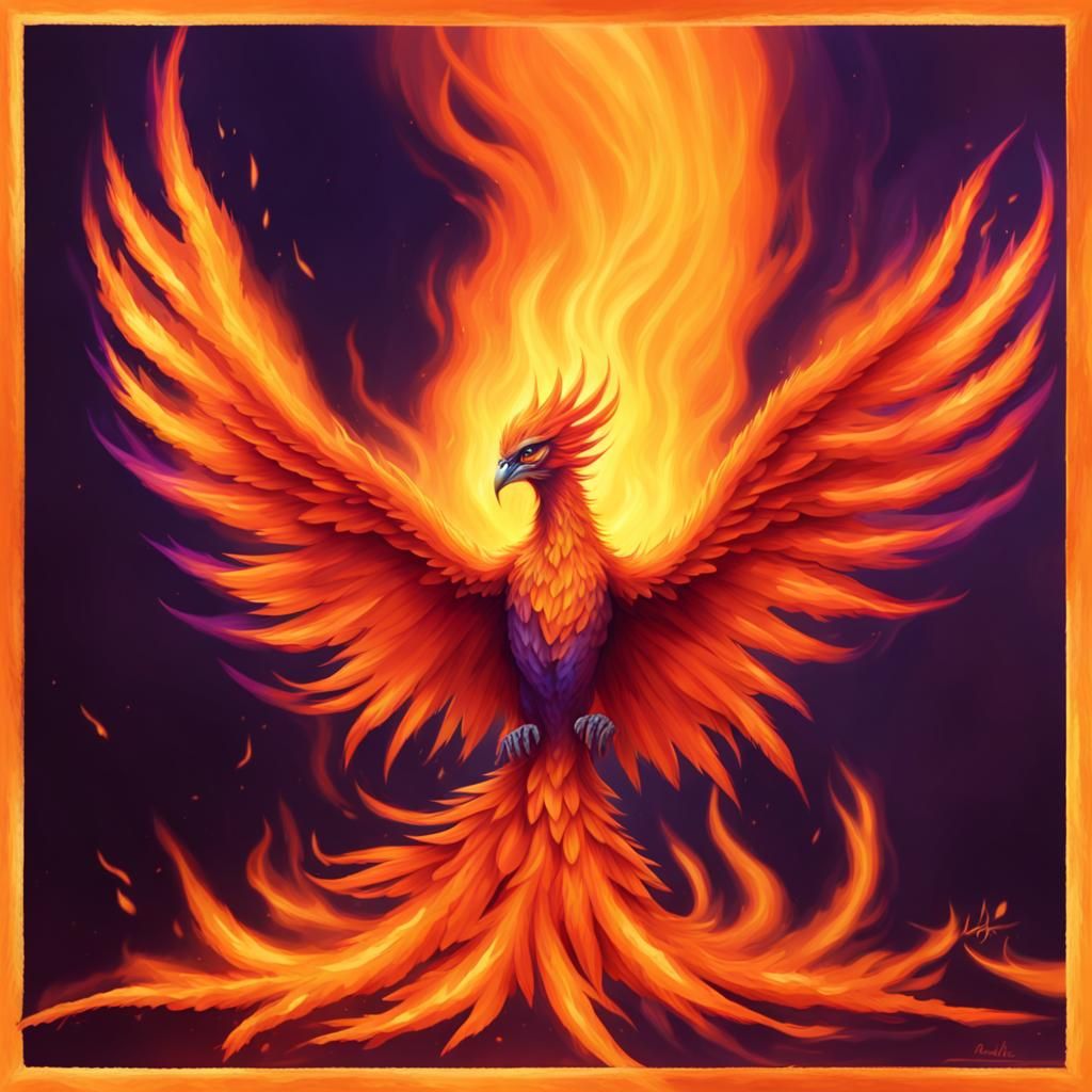 Fiery Phoenix Rising from Ashes in Vibrant Colors