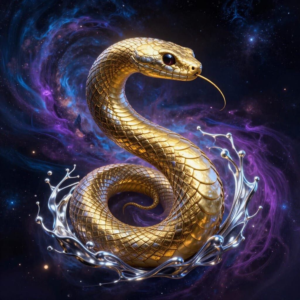 Cosmic Ouroboros Serpent in Deep Blue and Silver