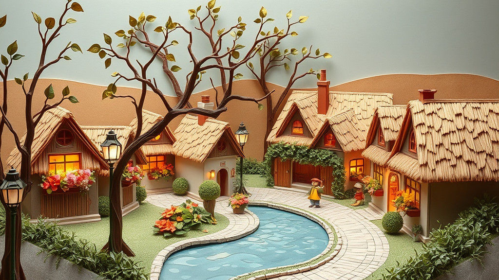 Charming Origami Village with Intricate Paper Details