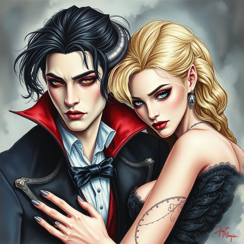 Ethereal Vampire Pair in Dreamy Watercolor