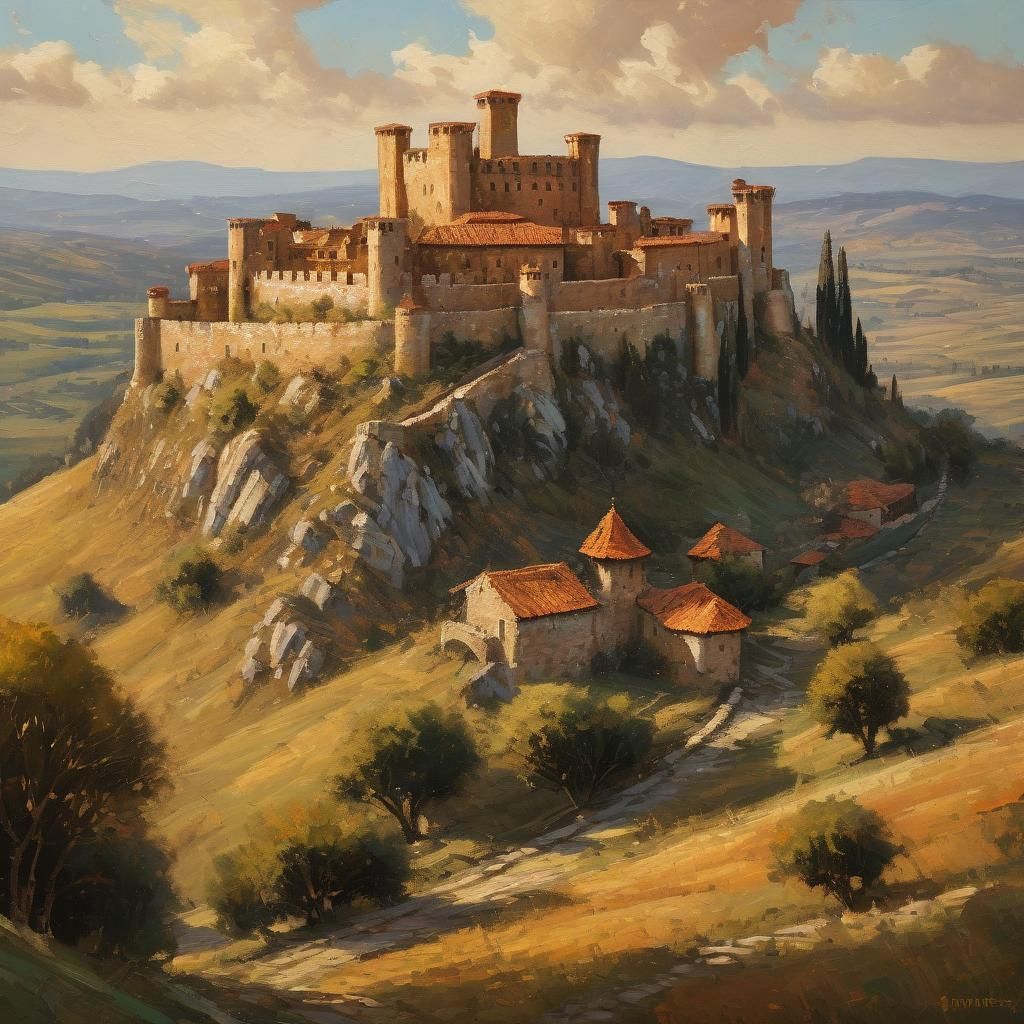 Medieval Byzantine Castle Amidst Rolling Hills