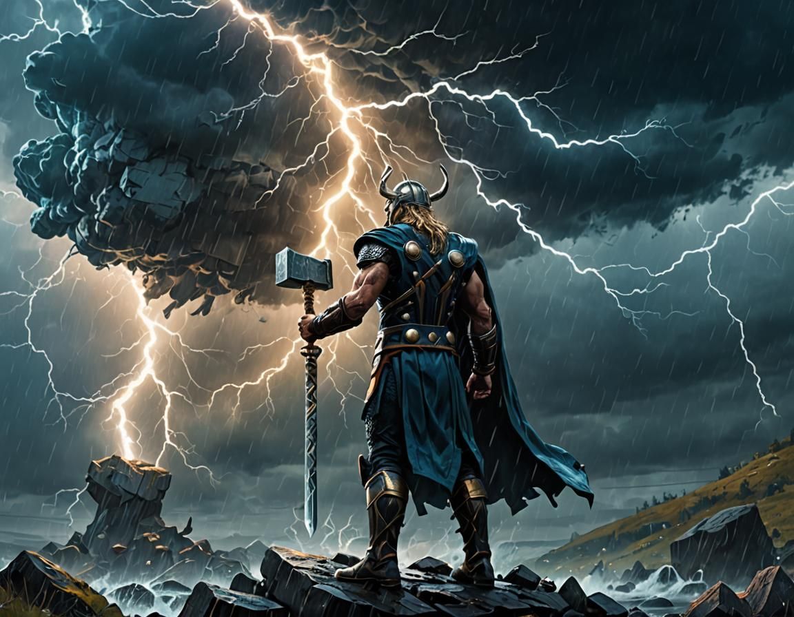 Thor in Stormy Realm: Norse Mythology Concept Art