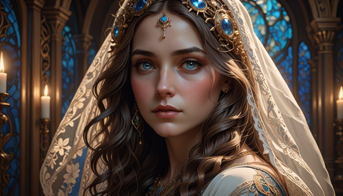 Beautiful Woman Portrait with Lace in Bohemian Style