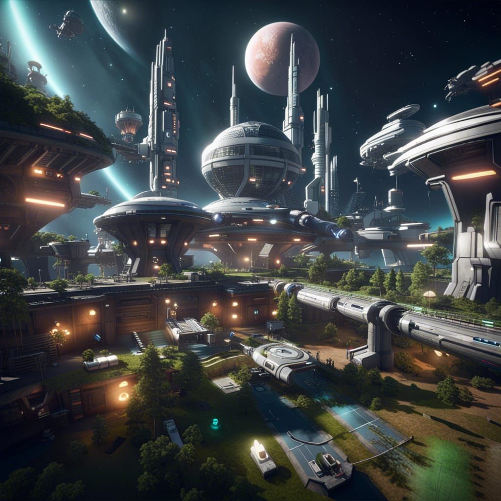 Futuristic Space Colony in 3D Game Style
