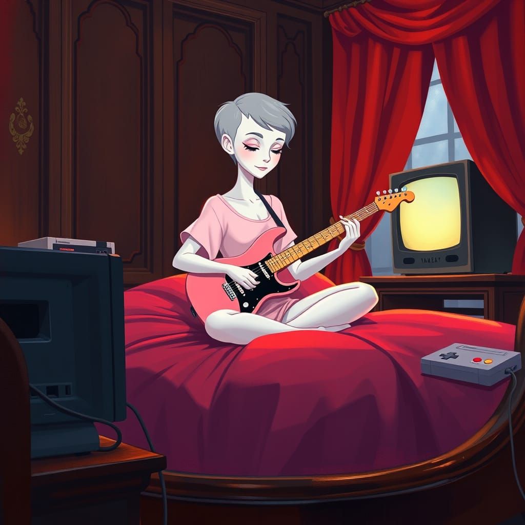 Vintage Princess Lost in Music on a CRT TV