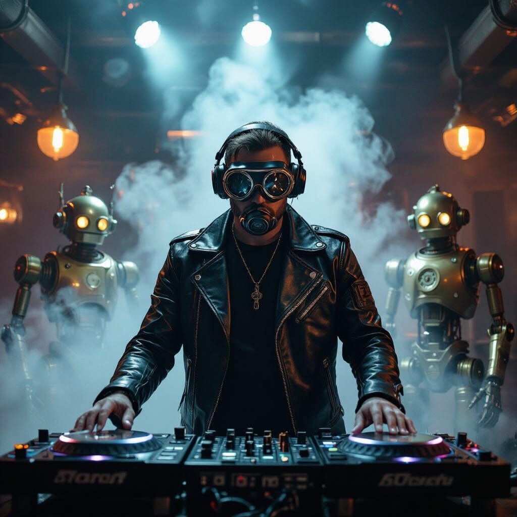 Steampunk Robot DJ at a Club