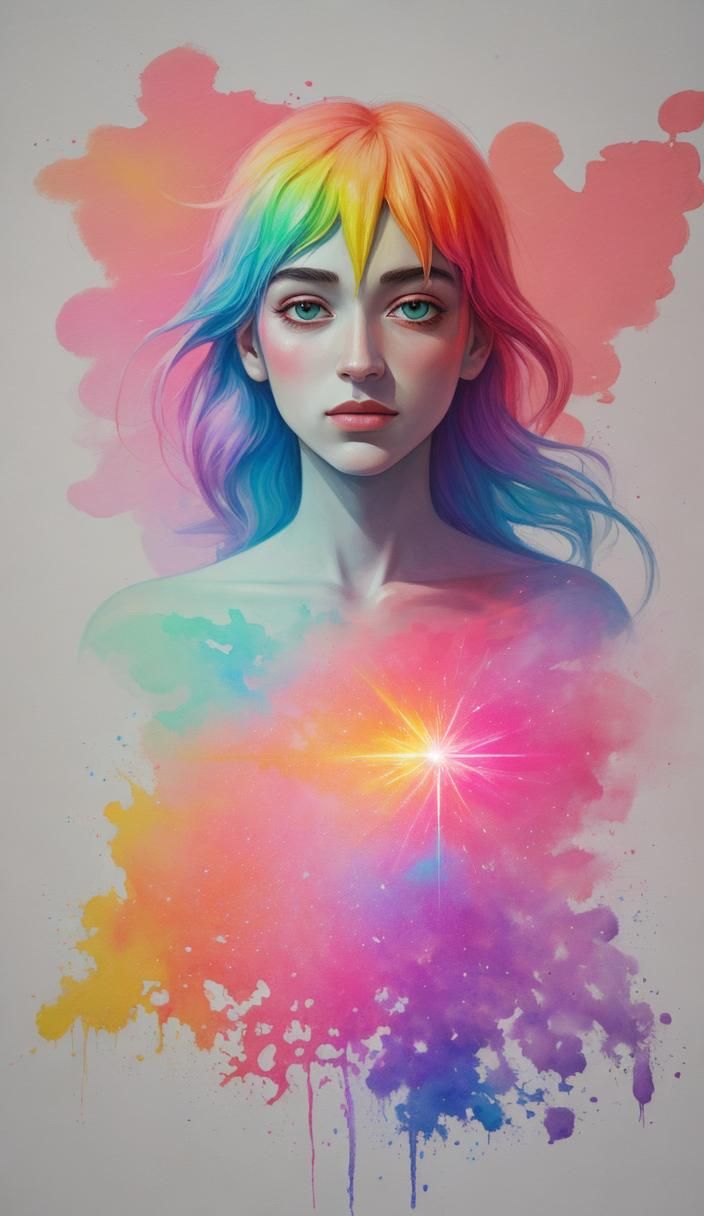 Ethereal Rainbow Flash Impasto Painting in Pink and Peach