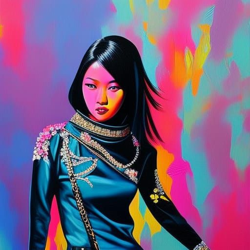 Asian Woman in Graffiti Art Style