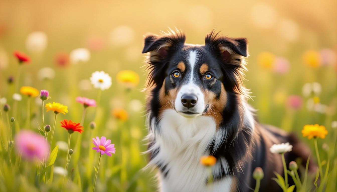 Border Collie in Spring Meadow Photographic Style