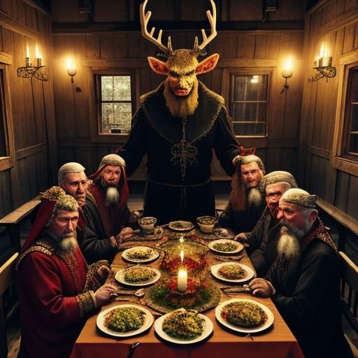 Charismatic Sect's Ritual Supper with Antlered Demon
