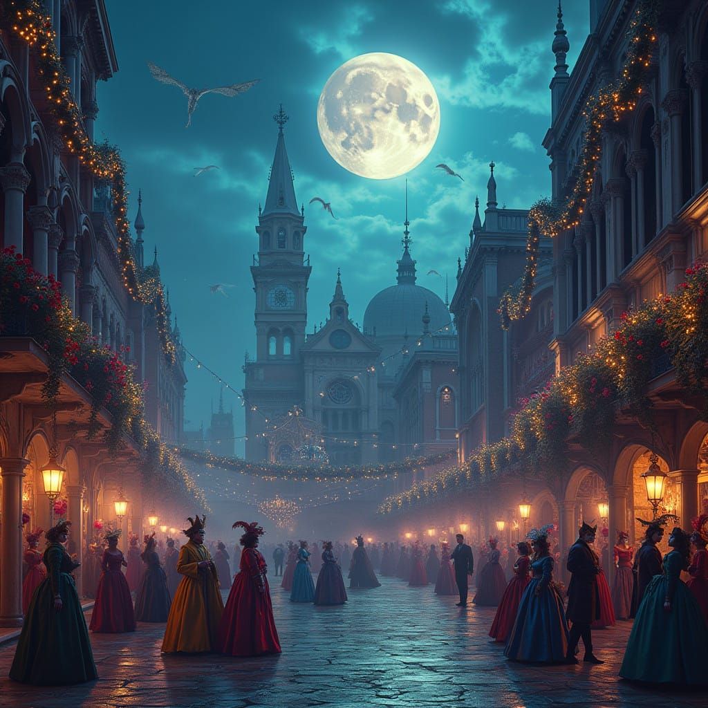 Mystical Venice Masquerade Ball Unfolds Under Starry Night S...
