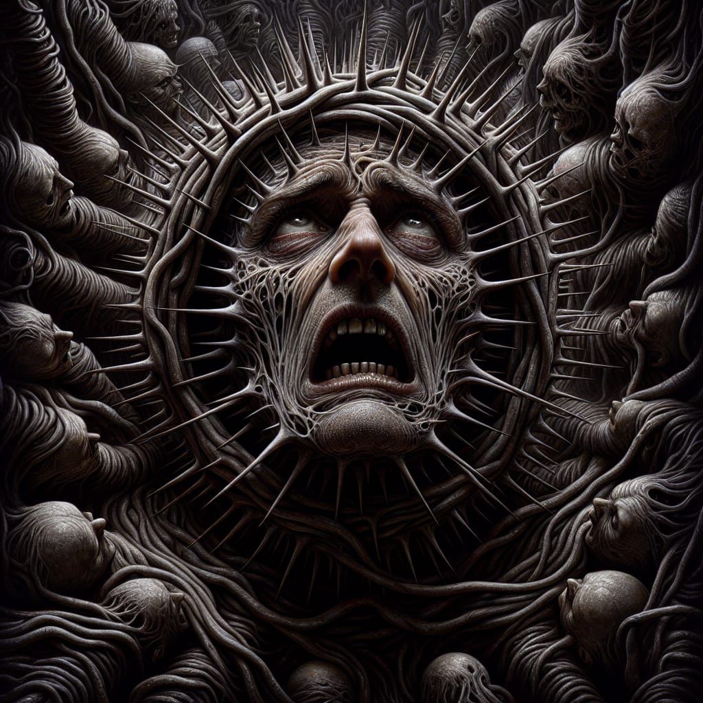 Trapped in Thorns: A Dark Surreal Horror Portrait