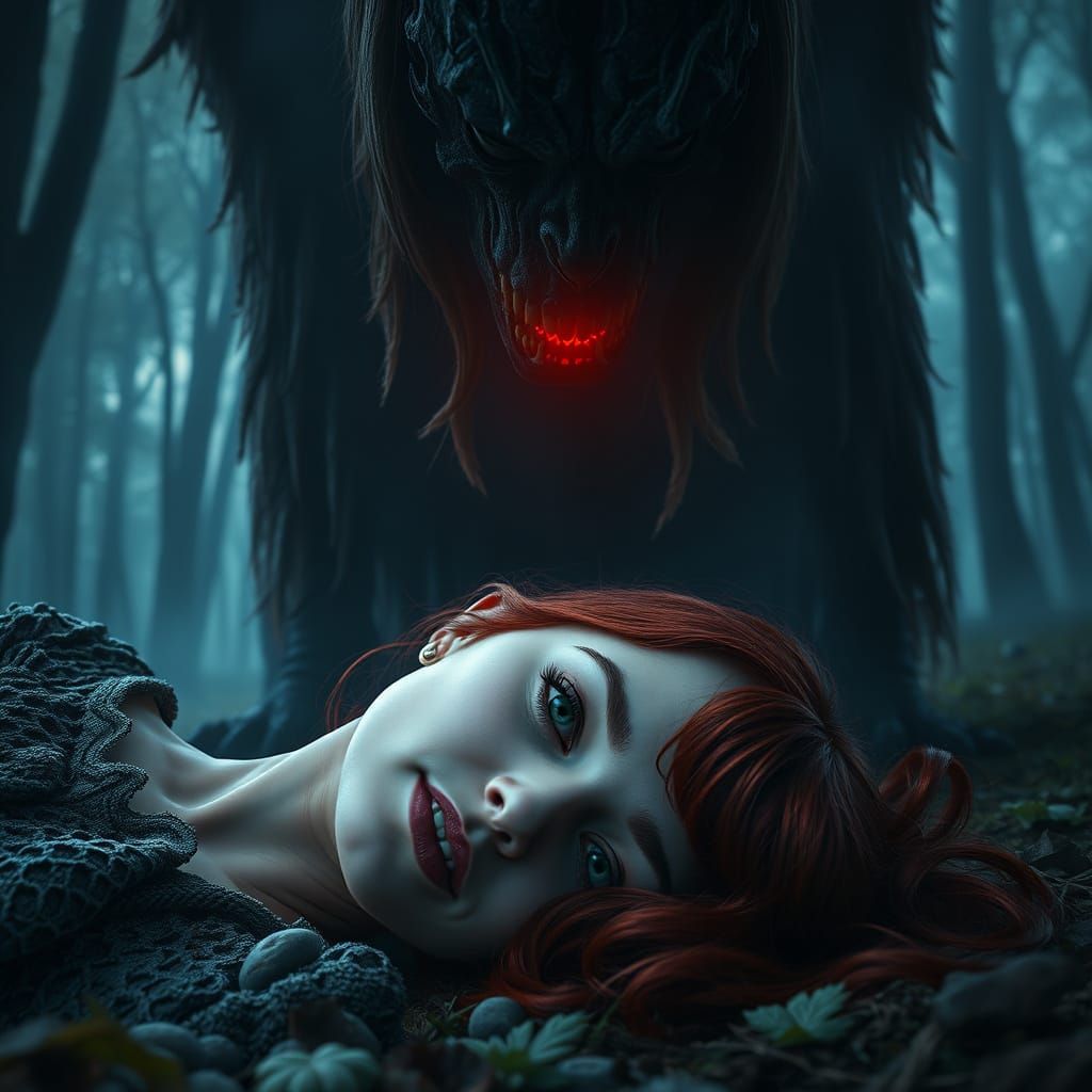 Ominous Figure in Misty Forest Digital Painting