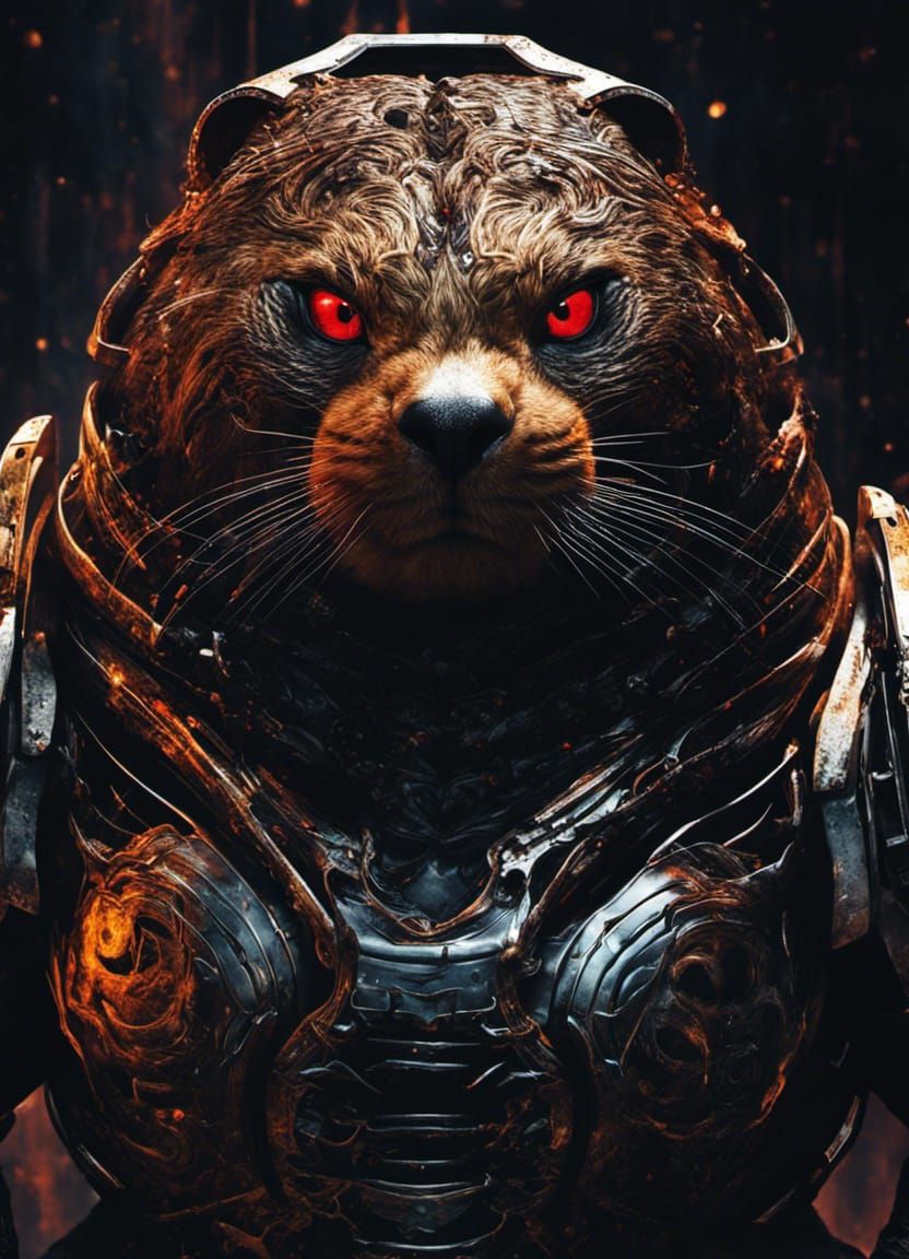 Ominous Otter in Mirrored Armor, Dark Galaxy Portrait