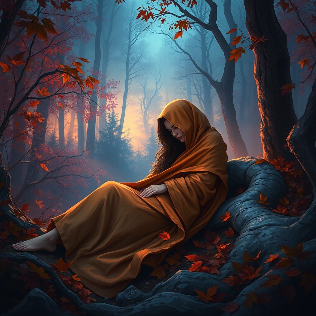 Mystical Forest Lovers in Autumn Twilight