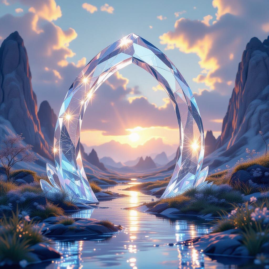Ethereal Crystal Arch in a Dreamlike Landscape