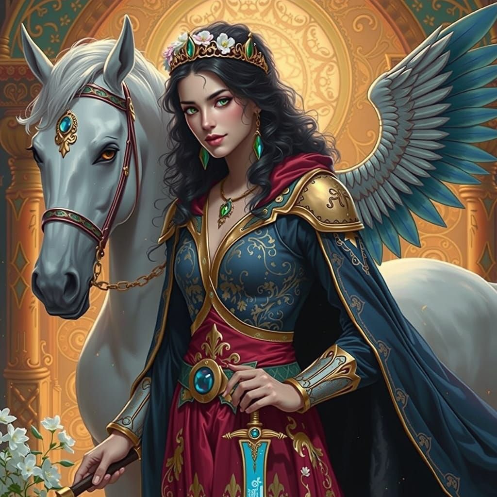 Fantasy Prince with Majestic Companion in Luxurious Attire