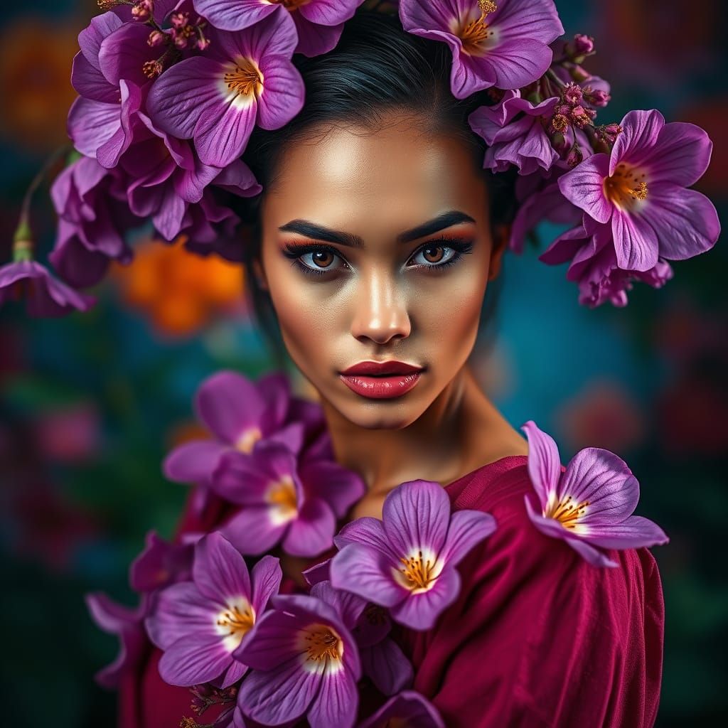 Surreal Portrait of Enchanting Beauty Amidst Vibrant Floral ...