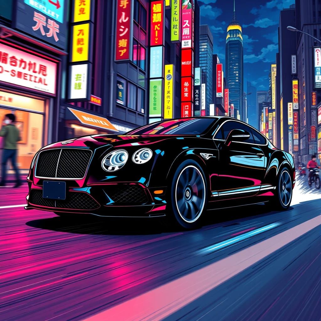 Bentley in Anime-Style Tokyo Streetscape