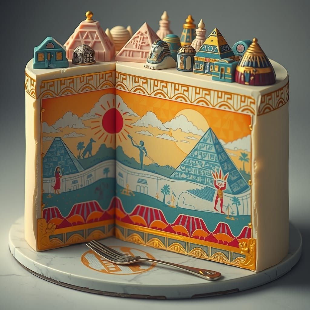 Egyptian Mural Cake in Whimsical Style