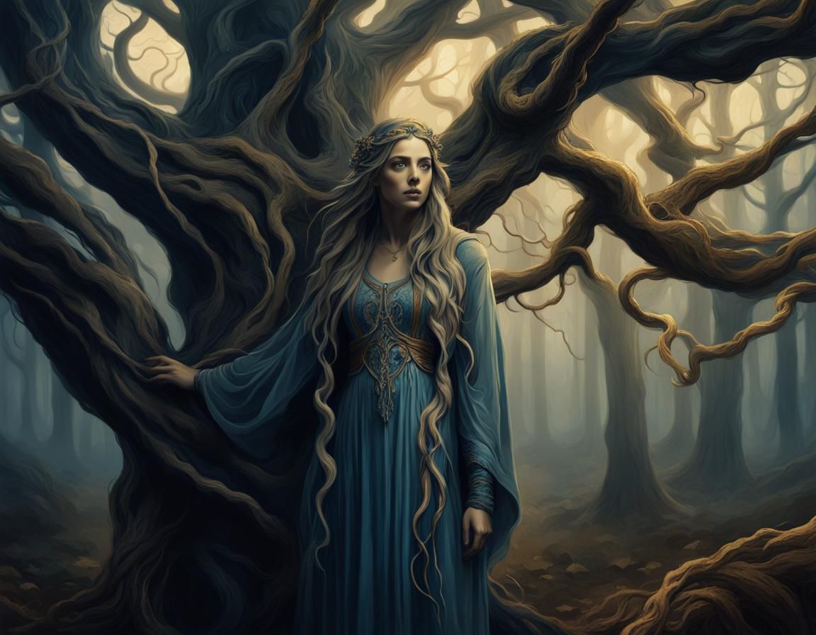 Mystical Forest Woman in Dark Fantasy Style