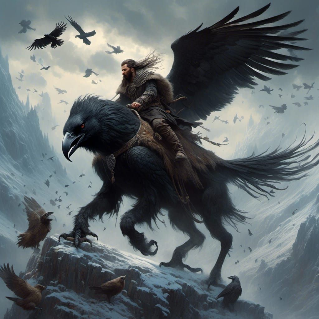 Viking Raven Rider in Tundra, Fantasy Art
