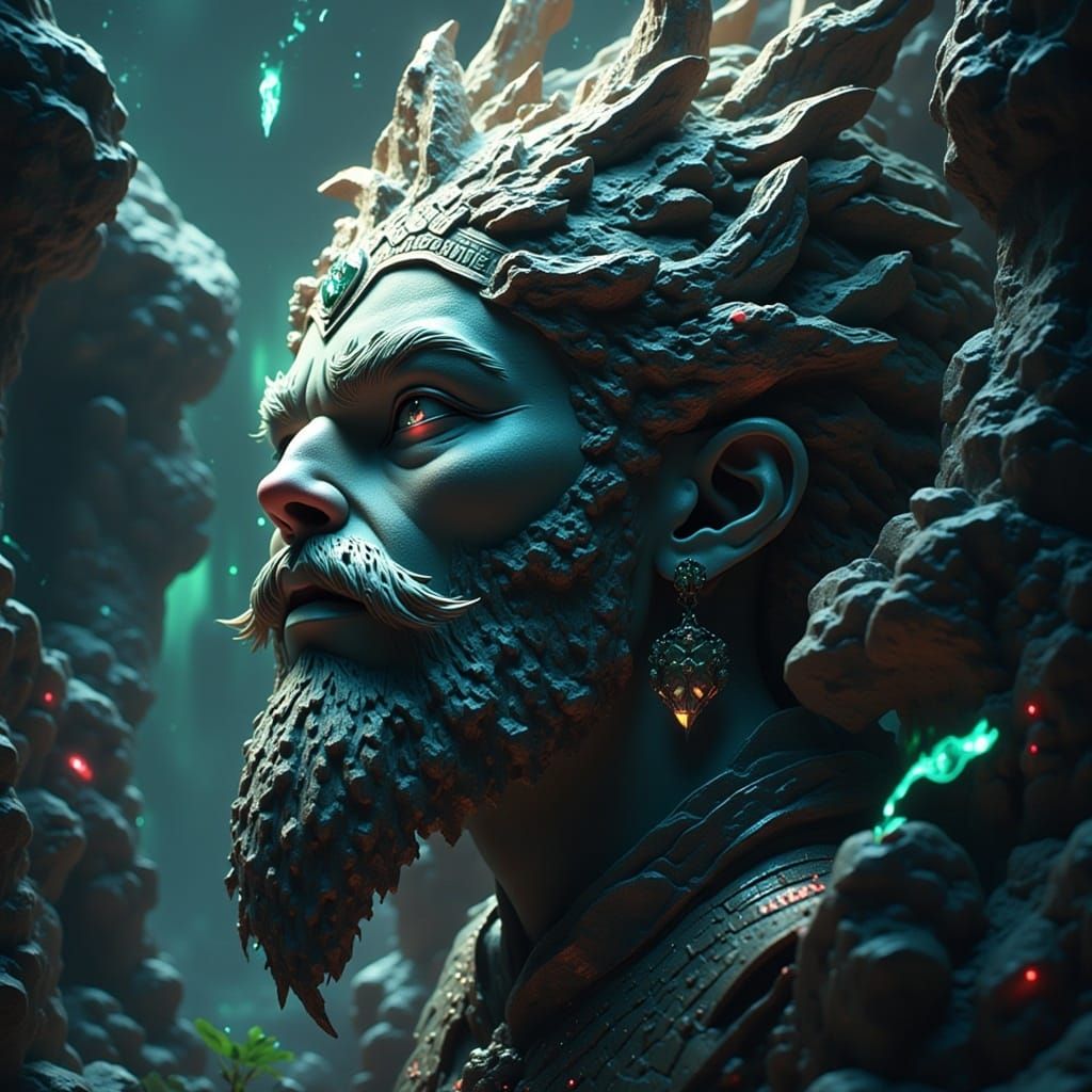 Medieval Deity Stone Carving in Dark Fantasy Style