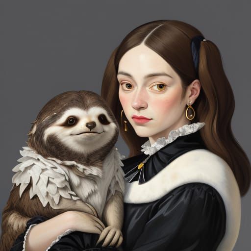 Rabbit and Sloth Swap Roles in Baroque Cubist Oil Painting