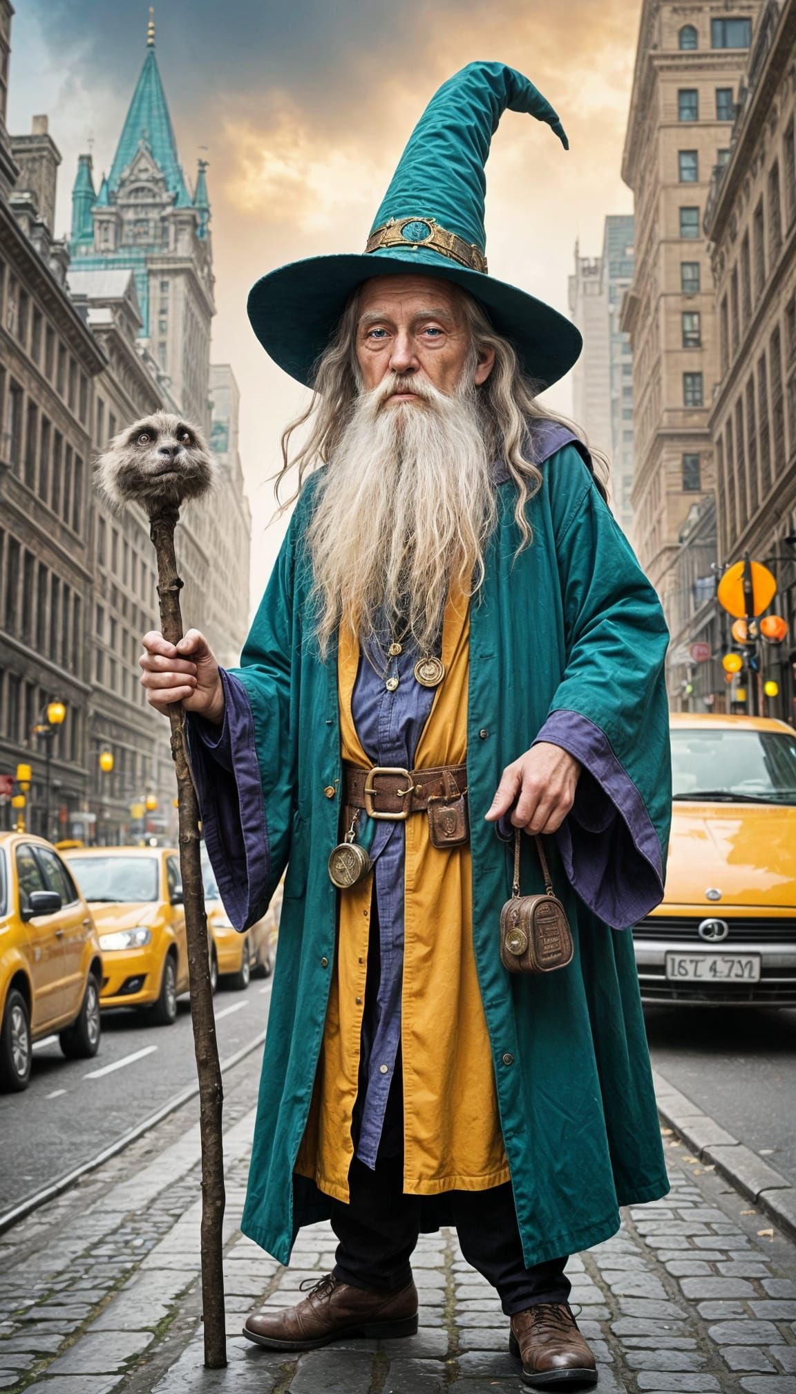 Old Wizard in the City: a Primitivism Style Image