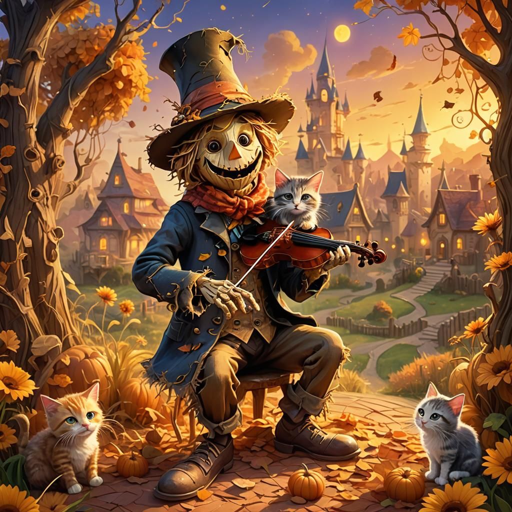 Disney-Style Scarecrow Plays Violin for Kitten