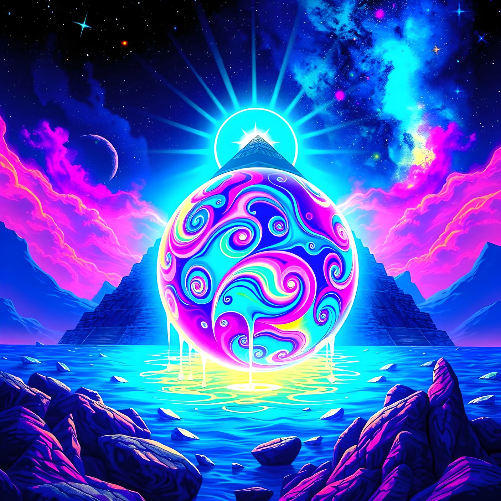 Psychedelic Beach Ball on Cosmic Pyramid