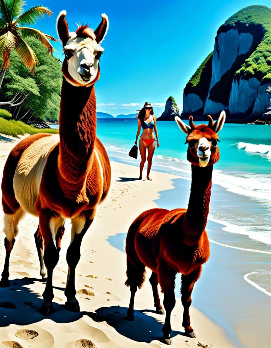 Llama Photobomb on Bogomil's Island Beach