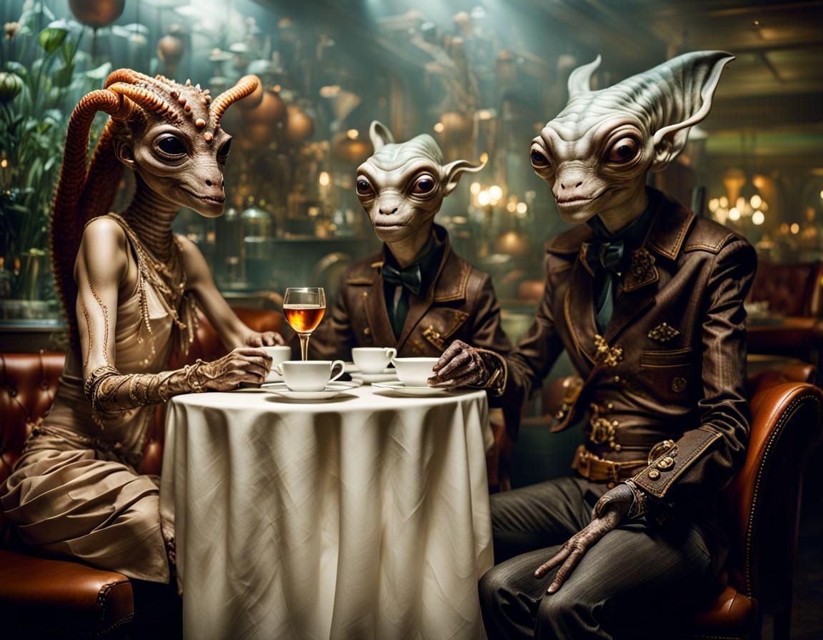 Surreal Restaurant Scene with Exotic Aliens, Photography