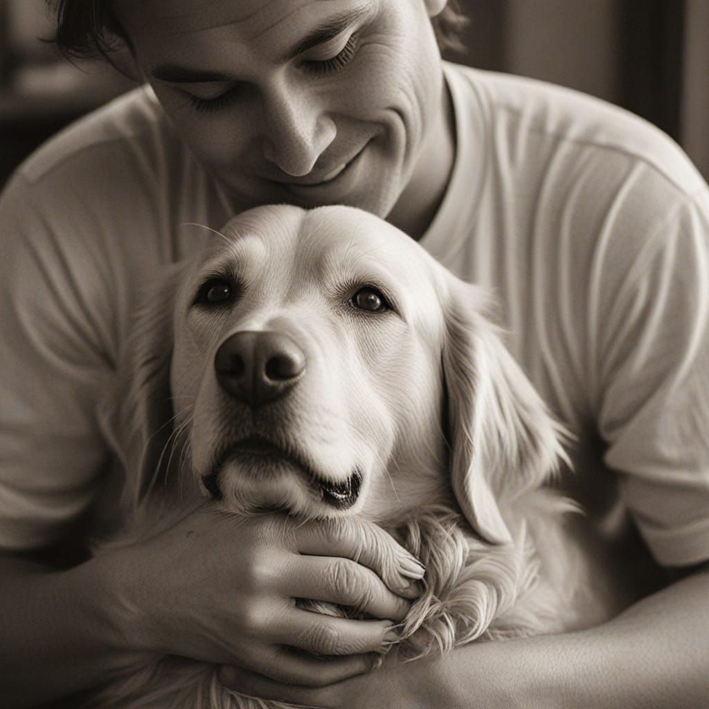 Golden Retriever's Affectionate Greeting in Sepia Tone