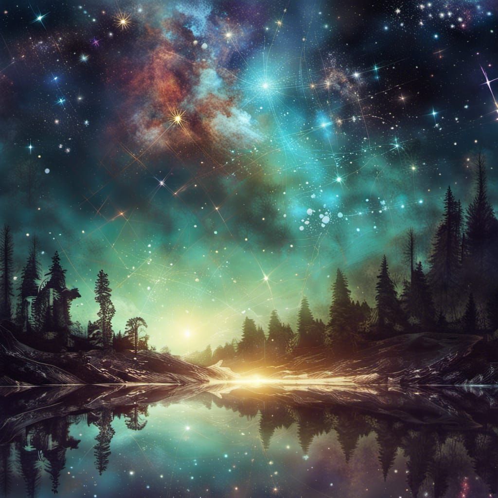Luminous Starscape Reflecting Milky Way: Digital Art