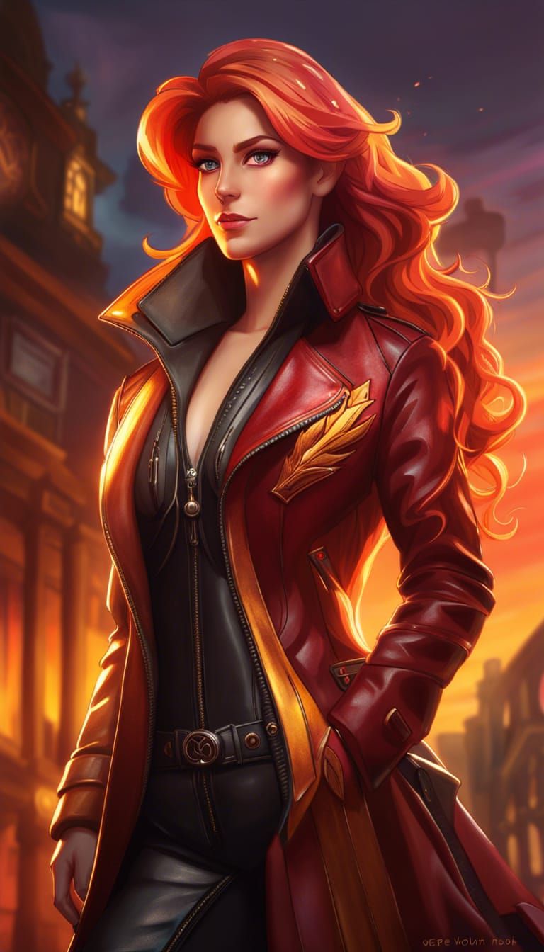 Hyperrealistic Portrait of Sunset Shimmer in Leather